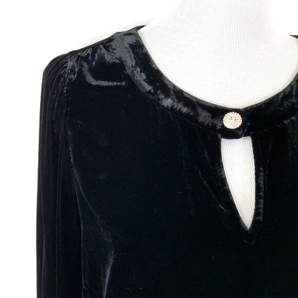 New Talbots Black Velvet Long-Sleeve Top Rhinestone Embellished  Sz L - Picture 7 of 16